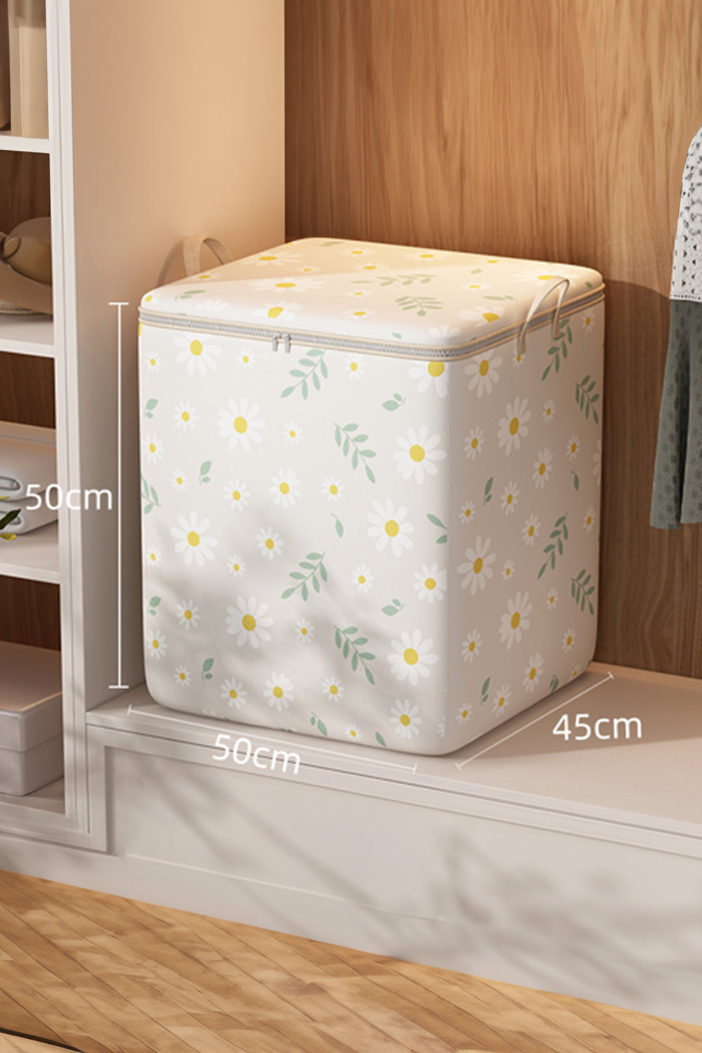 White Daisy Print Wardrobe Large Storage Bag with Lid