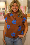 Chestnut Vintage Floral Pattern High Neck Sweater Vest