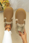 Black Plush Patched Buckle Decor Thick Sole Thermal Slippers