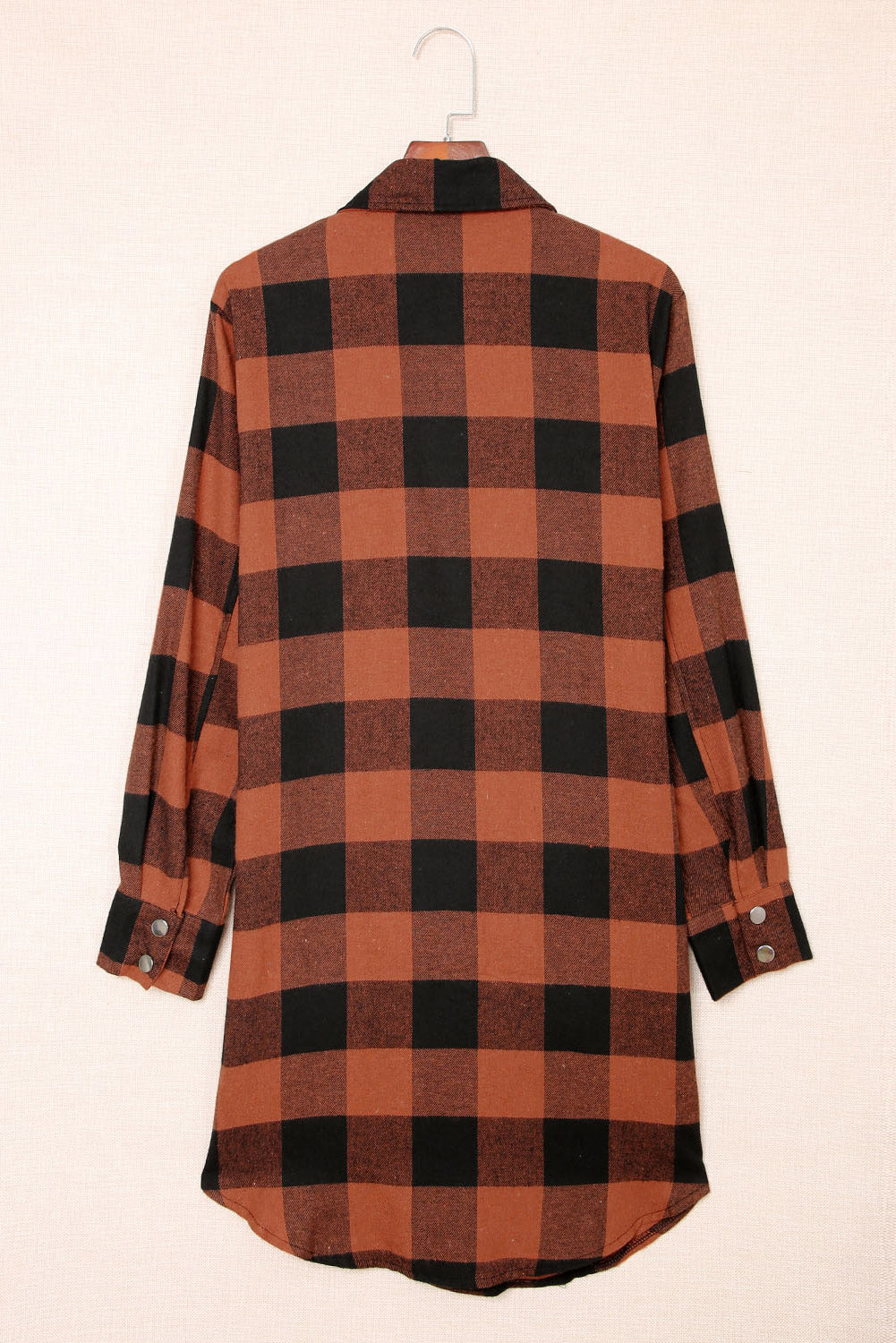 Brown & Black Plaid Collared Botton Down Long Shirt Shacket