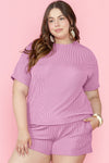 Phalaenopsis Ribbed Knit T Shirt and Shorts Plus Size Pajama Set