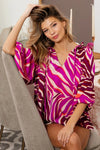 BiBi Tied Neck Half Balloon Sleeve Zebra Satin Top