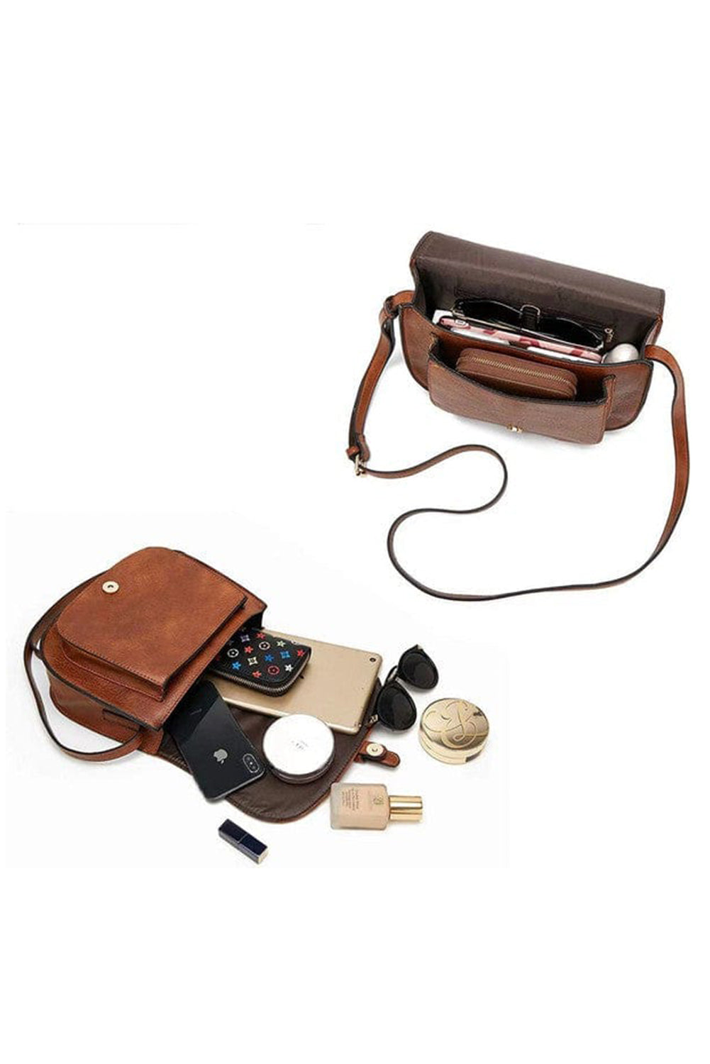 Chestnut Flapped Magnetic Buckle PU Leather Shoulder Bag