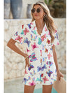 Multicolour Butterfly Print Button-up Shirt & Shorts Pajama Set