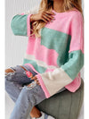 Color Block Round Neck Drop Shoulder Sweater