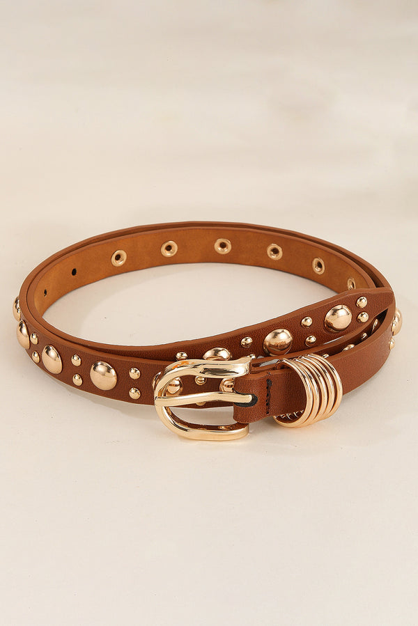 Thai Curry Faux Leather Vintage Studded Ring Detail Belt