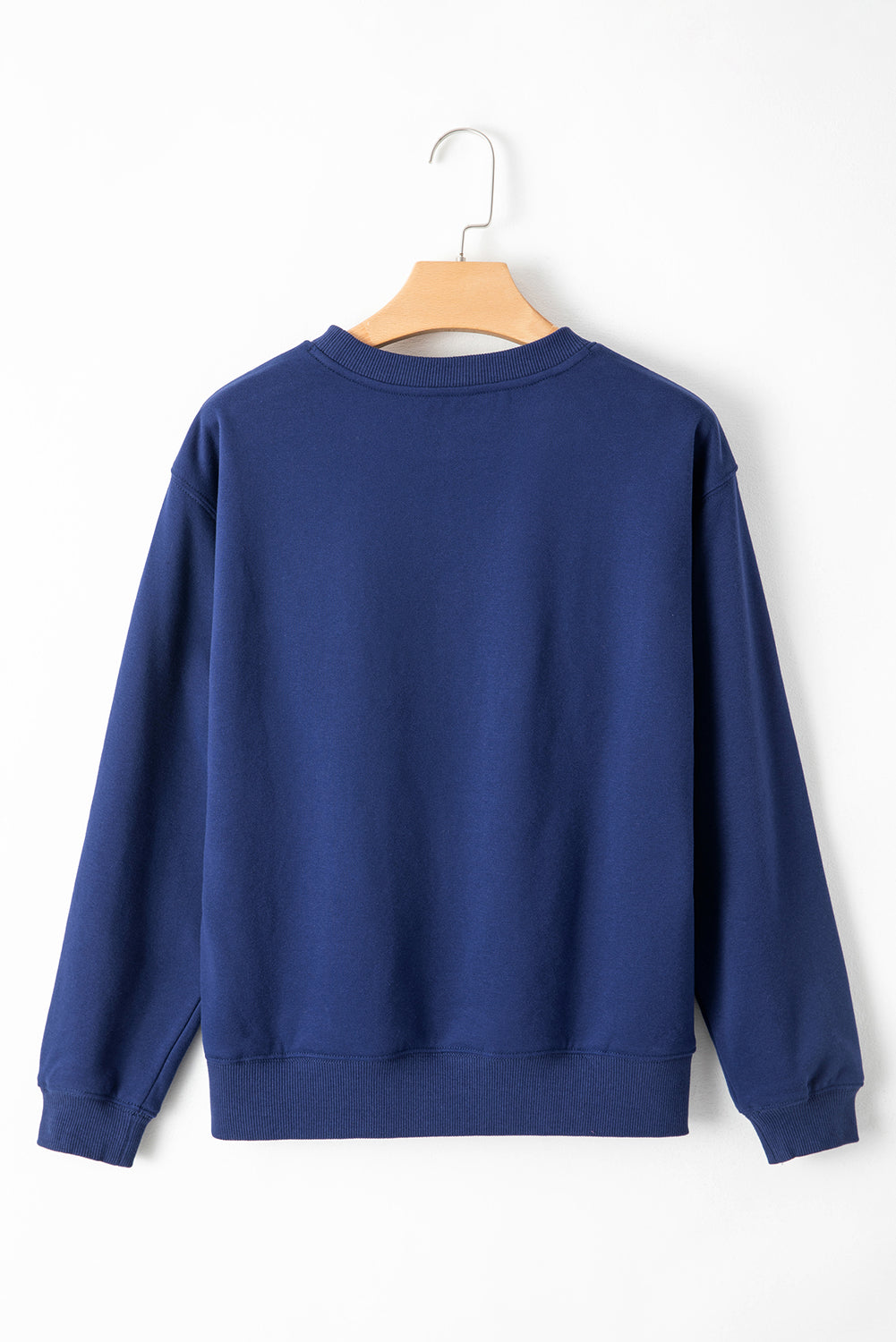 Black Solid Color Drop Shoulder Terry Sweatshirt