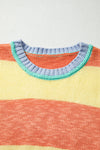 Yellow Stripe Contrasting Trim Round Neck Oversized Sweater