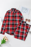 Red Christmas Checkered Pattern Loose Shirt and Pants Pajama Set