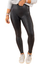 Black Piping Trim Sleek Leather High Waist Leggings