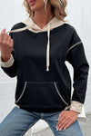 Black Contrast Trim Kangaroo Pocket Hoodie