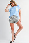 Dark Blue Corded Knit Color Block Pocketed Crew Neck T Shirt