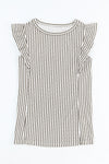 Pink Grey Casual Striped Print Ruffle Summer Top
