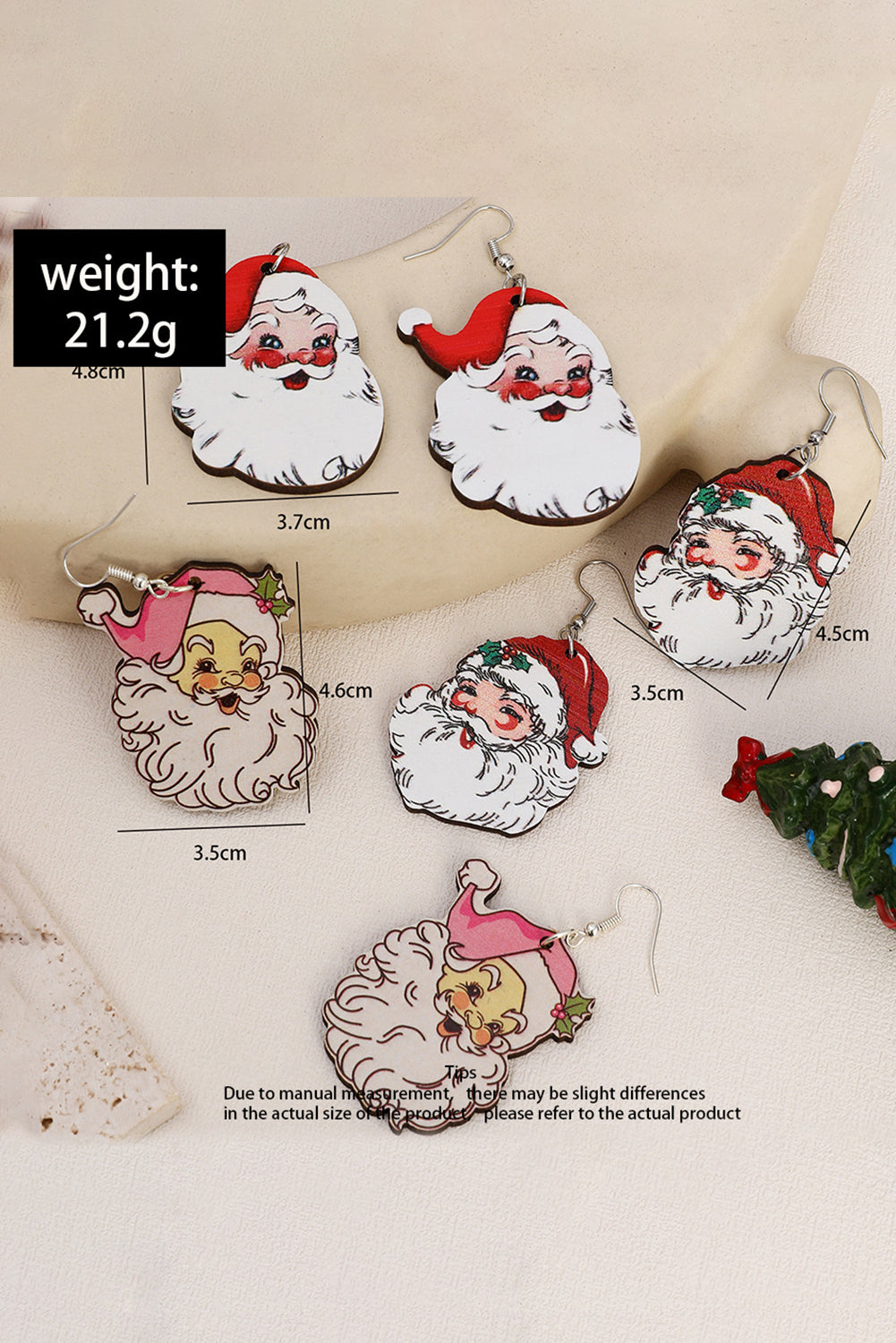 White 3Pcs Christmas Santa Clause Pendant Hook Earrings