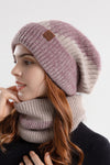 Peach Blossom Winter Beanie Hat and Cozy Sherpa Liner Scarf Set
