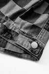 Black Checkered Patchwork Button Up Denim Jacket