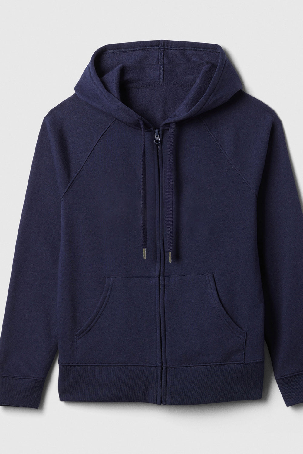 Light Grey Plain Fleece Lined Zip Up Drawstring Hoodie