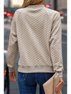 Beige Solid Color Textured Raglan Sleeve Pullover Sweatshirt