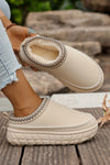 Black Contrast Stitch Detail Plush Winter Clog Slippers