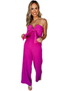 Bright Pink Bowknot Strapless Wide Leg Jumpsuit