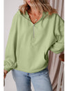 Smoke Green Half Zipper Kangaroo Pockets Drop Shoulder Hoodie