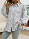 Devine Striped Collared Neck Long Sleeve Shirt - Cocoa Yacht Club