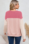 Black Ribbed Color Block Long Sleeve Top