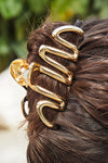 Gold Wave Shaped Plated Alloy Large Hair Clip