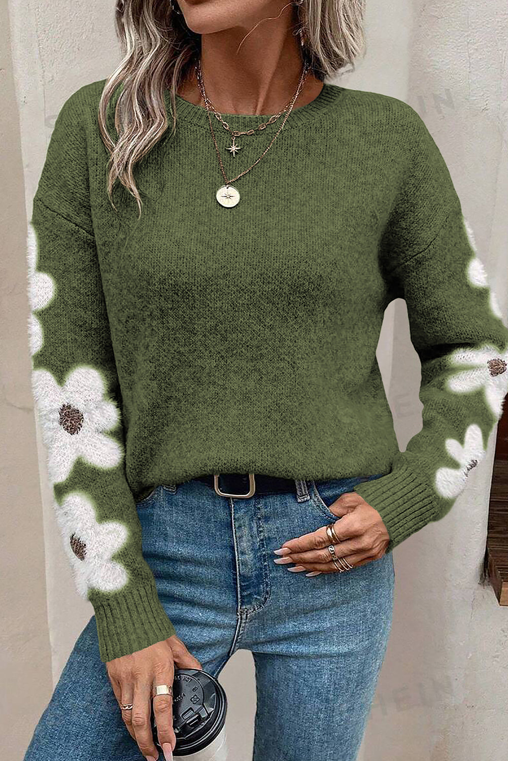 Jet Stream Flower Sleeve Drop Shoulder Sweater