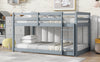 Solid Wooden , Solid Rubber Wooden Twin over Twin Floor Bunk Bed with Ladder ,Upper and Bottom Bed Platforms crafted with Strengthened Slats ,Grey