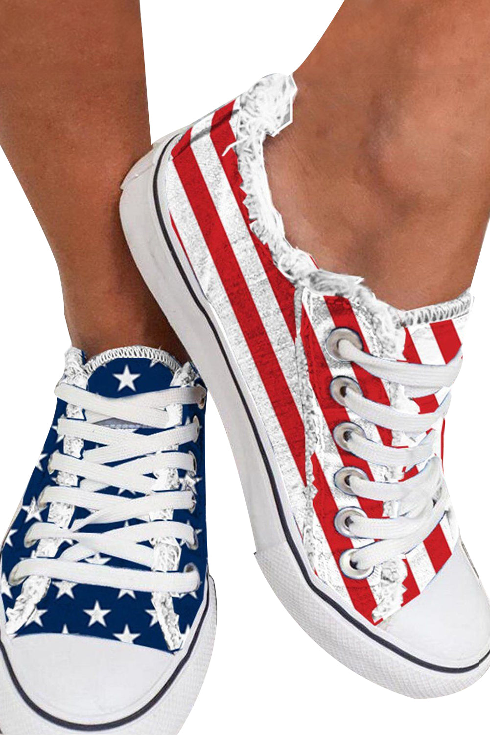 Red and Blue American Flag Print Lace Up Casual Canvas Sneaker