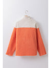 Orange Colorblock Zipper Stand Neck Sherpa Sweatshirt