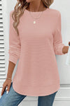 Gossamer Pink Rounded Hem Waffle Plain Long Sleeve Top