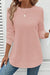 Gossamer Pink Rounded Hem Waffle Plain Long Sleeve Top