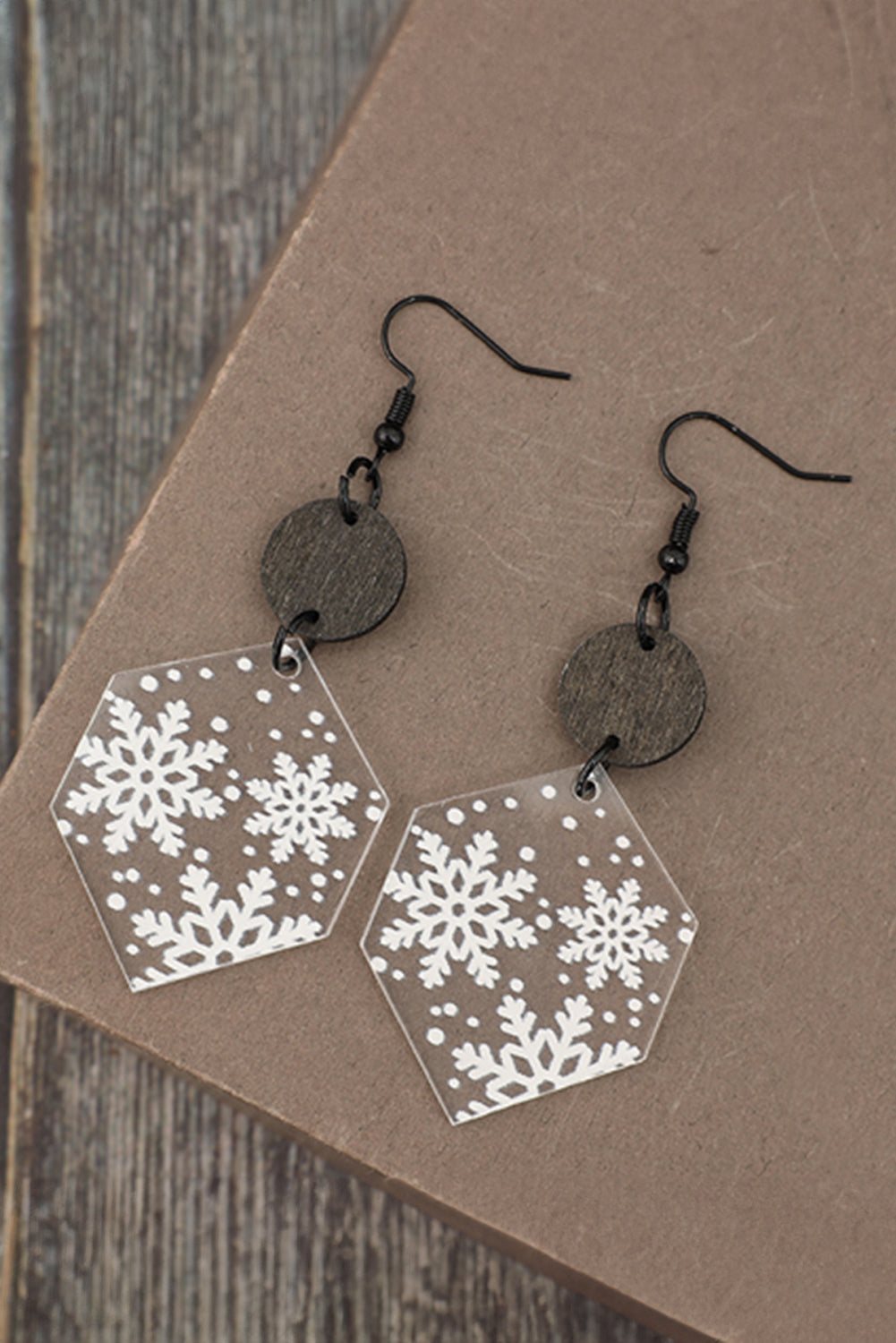 White Snowflake Print Acrylic Dangle Christmas Earrings