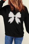 Black Rhinestone Décor Bow Graphic Pullover Sweatshirt