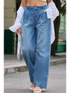 Dark Blue Slouchy Pocket Casual Wide Leg Jeans