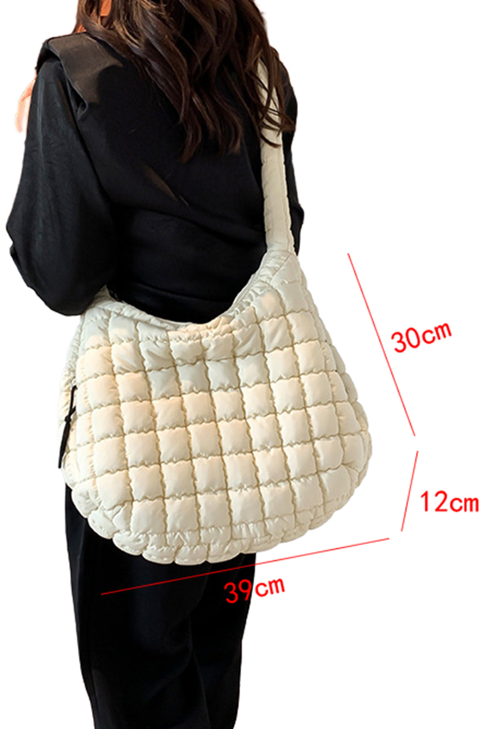 Beige Quilted Puffy Large Shoulder Bag