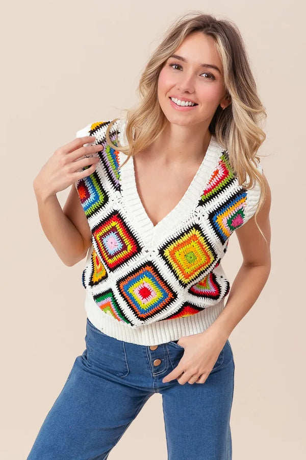 BiBi Diamond Granny Square Sweater Vest