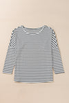 Gray Stripe Drop Sleeve Round Neck Oversized Top