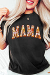 Black Flower Printed MAMA Letter Graphic T Shirt