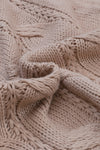 Apricot Ribbed Trim Hollow Knit Side Slits Cardigan