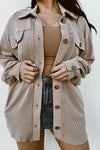 Plus Size Outerwear Smoke Gray Solid Corded Drop Shoulder Plus Size Shacket.