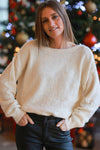 White Round Neck Lace Trim Bow Back Knit Sweater