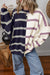 Blue Stripe Exposed Seam Patchwork Loose Sweatshirts