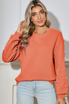 Myosotis Pearl Sleeves Ribbed Pullover Sweatshirt