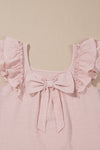 Gossamer Pink Textured Bow Frilled Ruffle Sleeve Blouse