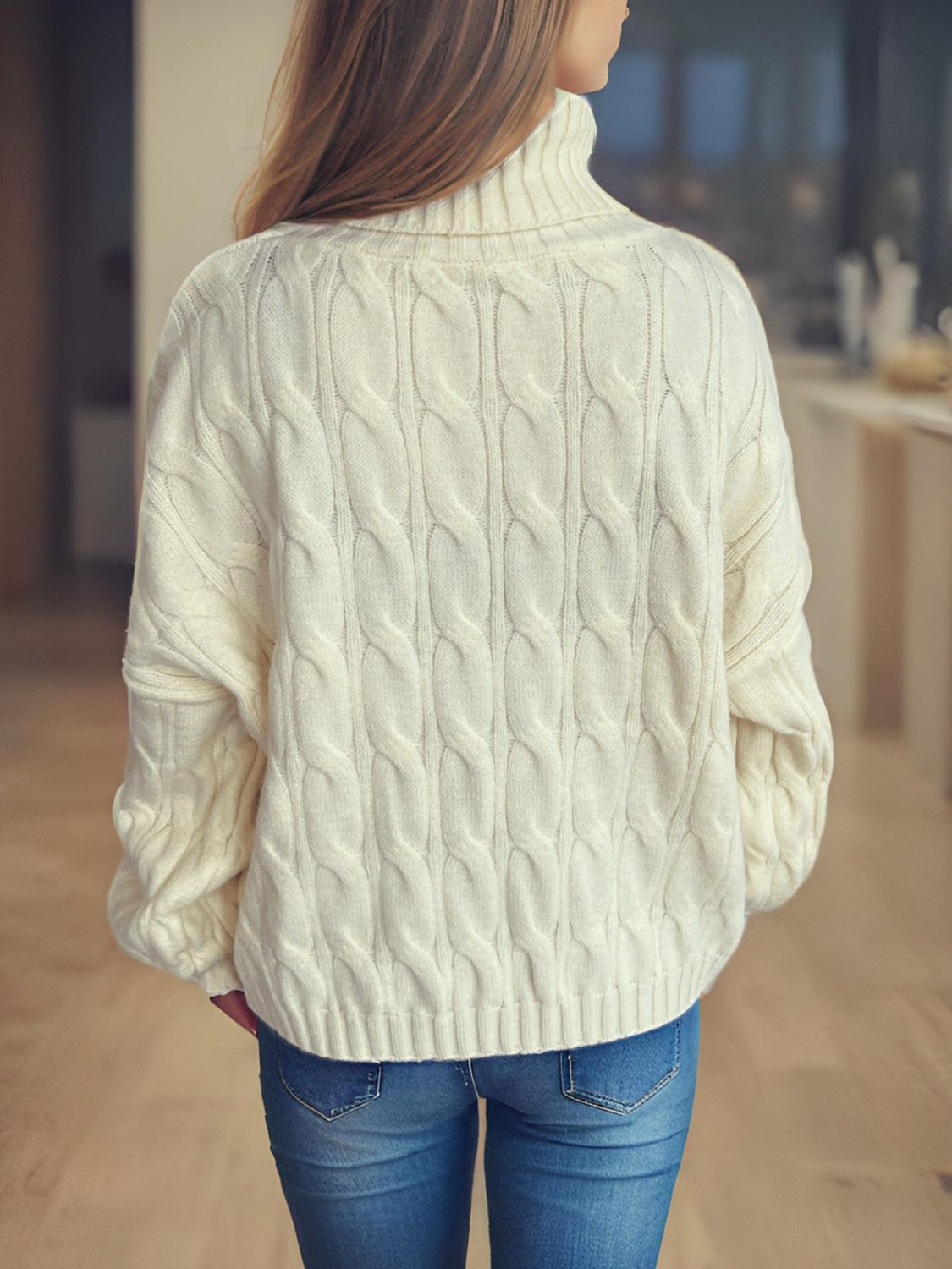 Cable-Knit Turtleneck Long Sleeve Sweater