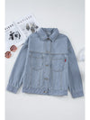 Blue Stripe Washed Oversized Pocketed Denim Jacket