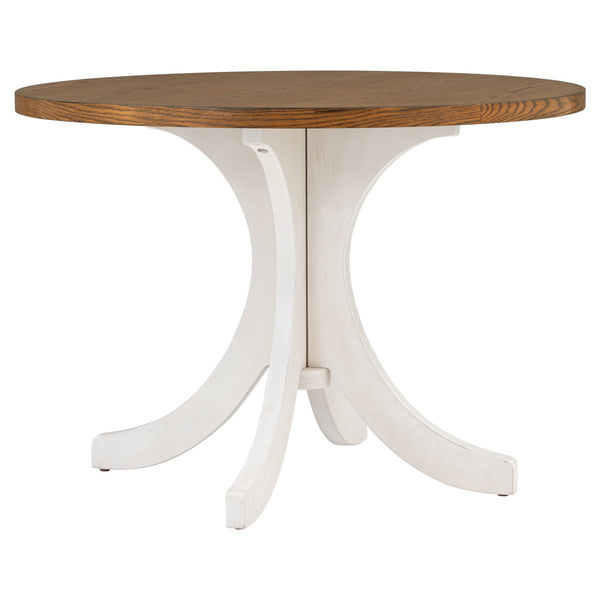 TOPMAX Mid-Century Solid Wood 5-Piece Round Dining Table Set, Kitchen Table Set with Upholstered Chairs for Small Places, Walnut Table+Beige Chair (old sku:SH000226AAD)